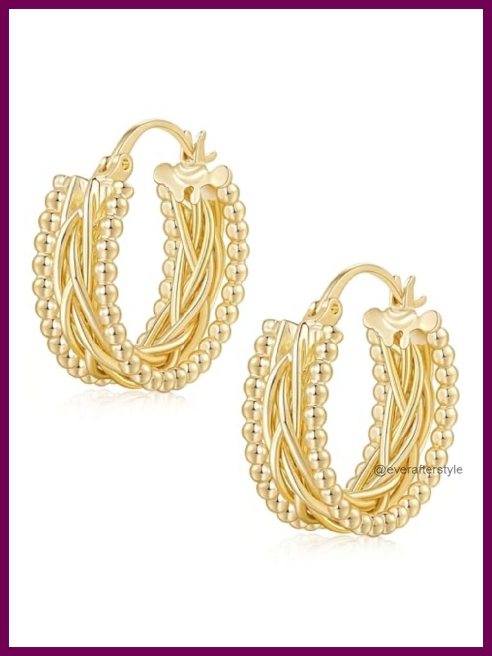 14K Gold Plated Beaded Hoop Earrings for Women Vintage Woven
